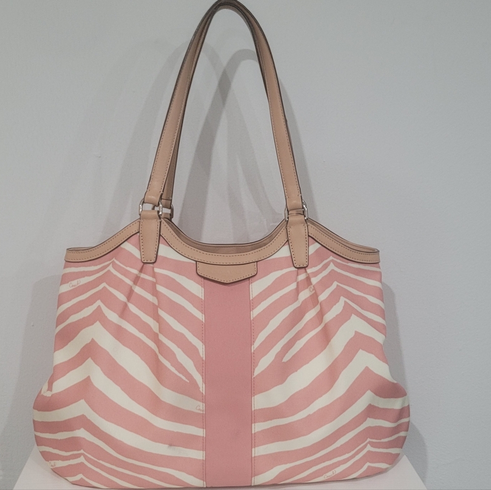 Coach Pink and Cream Zebra Print Tote Bag